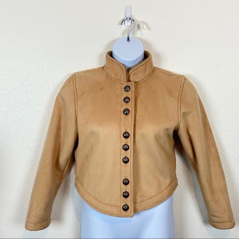 County Clothing Co Western Jacket Faux Suede Military Style Coat Sherpa Lined